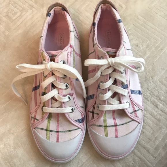 Coach Shoes - Women’s Coach Baby Pink Plaid Sneakers Sz 8